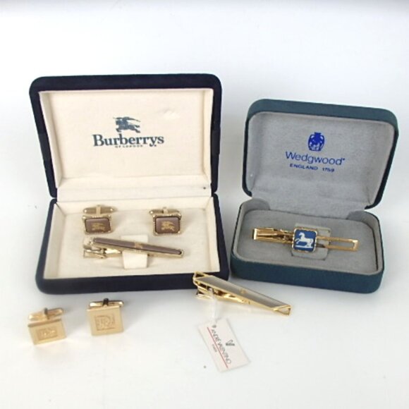 Authentic BURBERRY Dior and other tie pins 4-piece set cuffs metal [Used] - Picture 1 of 7